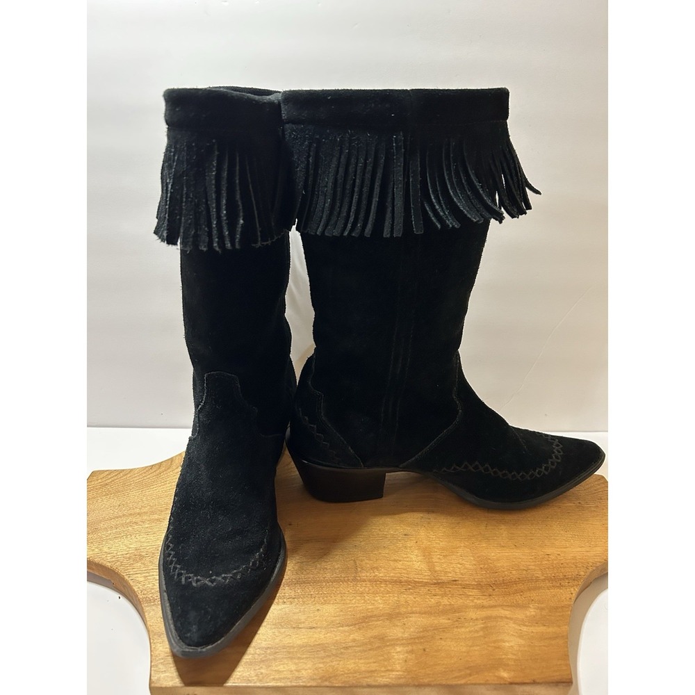 Crush X Durango Womens Western Suede Cowboy Boots Size 6.5M Black Fringe Cowgirl